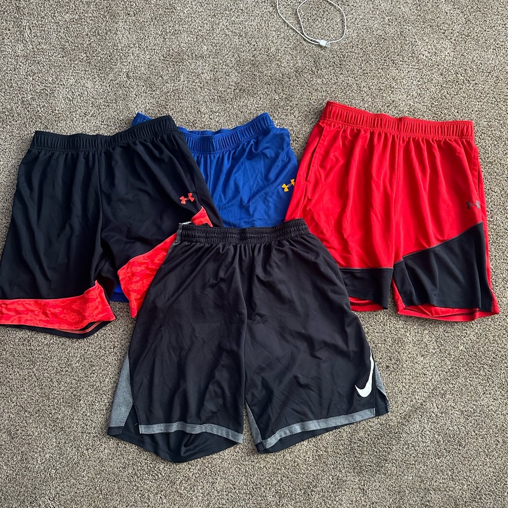 Under Armour Men's Athletic Shorts Bundle - Black, Red, Blue